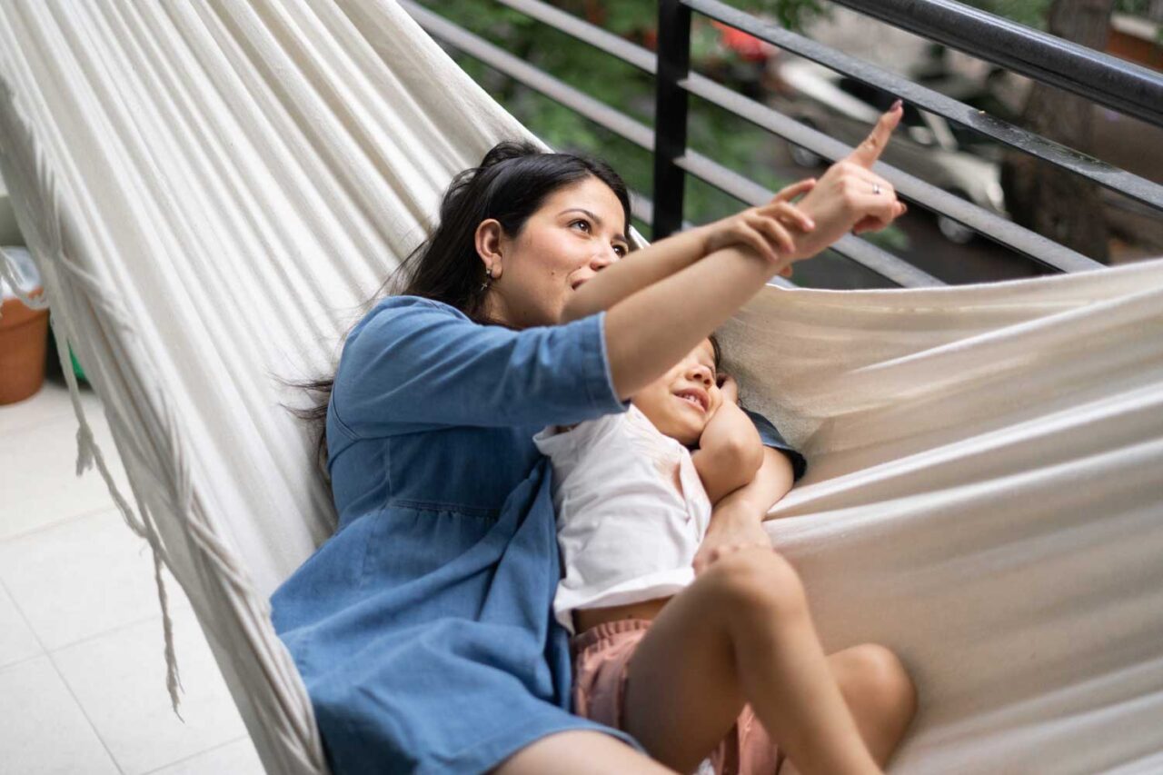Woman and child in a hammock